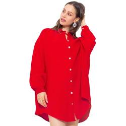 SASSYCLASSY Oversize Musselin Bluse Damen Langarm - Oversized Freizeit Look - Hemdbluse lang aus Baumwolle mit V Ausschnitt - Long-Bluse One Size (Gr. 36-48) von SASSYCLASSY