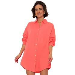 SASSYCLASSY Oversize Musselin Bluse Damen Langarm - Oversized Freizeit Look - Hemdbluse lang aus Baumwolle mit V Ausschnitt - Long-Bluse One Size (Gr. 36-48) von SASSYCLASSY