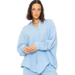 SASSYCLASSY Oversize Musselin Bluse Damen Langarm - Oversized Freizeit Look - Hemdbluse lang aus Baumwolle mit V Ausschnitt - One Size (Gr. 36-48) von SASSYCLASSY