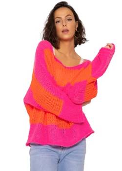 SASSYCLASSY Oversize Pullover Damen elegant in Pink Orange - Langarm Strickpullover - weiter Rundhals Pulli - Größe S von SASSYCLASSY