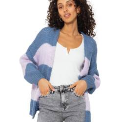 SASSYCLASSY Strickjacken für Damen - Cardigan Damen kurz mit offener Front - Grobstrickjacke Damen Langarm in Blau Flieder – Größe S von SASSYCLASSY