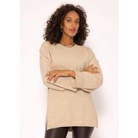 SASSYCLASSY Strickpullover Oversize Pullover Damen aus weichem Feinstrick Lässiger Strickpullover lang mit Rundhals und Seitenschlitzen von SASSYCLASSY