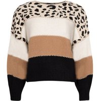 SASSYCLASSY Strickpullover Oversize Pullover Damen mit Leo-Print Lässiger Strickpullover aus weichem Grobstrick mit Streifen und Animalprint, One Size (Gr. 36-42) von SASSYCLASSY