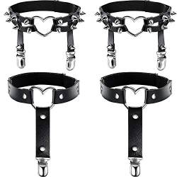 2 Paare Leder Bein Harness Niet Strumpfband PU Leder Punk Gotisch Ring Strumpfband（Herz und Herz） von SATINIOR