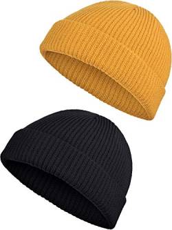 2 Stücke Winter Warme Mütze Hut Strickmanschette Hüte für Männer Tägliches Tragen (Schwarz, Gelb) von SATINIOR