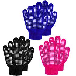 3 Paar Kinder Anti Rutsch Handschuhe Warme Magische Strickhandschuhe Winter Stretch Vollfinger Handschuhe für Jungen Mädchen (Schwarz, Rosa, Blau) von SATINIOR