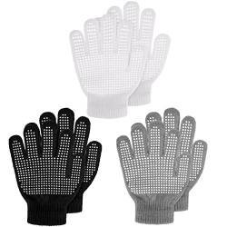 3 Paar Kinder Anti Rutsch Handschuhe Warme Magische Strickhandschuhe Winter Stretch Vollfinger Handschuhe für Jungen Mädchen (Schwarz, Weiß, Grau) von SATINIOR