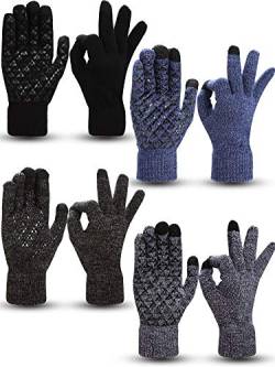 4 Paar Winter Strick Touchscreen Handschuhe Warme SMS Handschuhe Elastische Anti-Rutsch Handschuhe für Erwachsene von SATINIOR