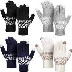4 Paar Winter Strickhandschuhe mit Touchscreen Winddichte Anti-Rutsch Handschuhe für Damen Herren (Stil Set 1, Größe 1) von SATINIOR