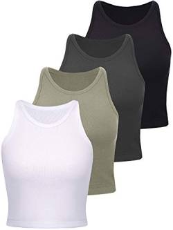 4 Stücke Basic Crop Tank Tops Damen Ärmellose Racerback Crop Tops Baumwolle Sport Crop Tops für Damen Täglich Tragen (Schwarz, Grau, Oliv, Weiß, M) von SATINIOR