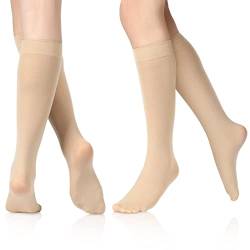 6 Paar Schlittschuhlaufsocken Eiskunstlaufsocken leichte blickdichte Kniestrümpfe Skatingsocken Nylonsocken für Schlittschuhlaufen Damen Mädchen, Nude Farbe, Medium von SATINIOR