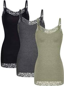 Damen-Tanktop mit Spitze, Hemdchen mit verstellbaren Spaghettiträger, Unterhemden, 3 Stück - mehrfarbig - Groß von SATINIOR