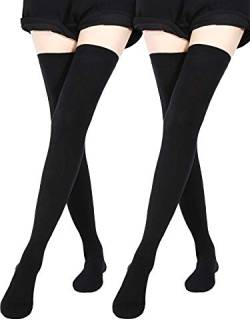 Extra lange Socken Oberschenkelhoch Baumwollsocken extra lange Kniestrümpfe für Damen - Schwarz - Medium von SATINIOR