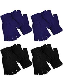 Halbfingerhandschuhe für den Winter, gestrickte fingerlose Fäustlinge, warme dehnbare Handschuhe für Herren und Damen, 4 Paar., Schwarz, Marineblau, Medium von SATINIOR