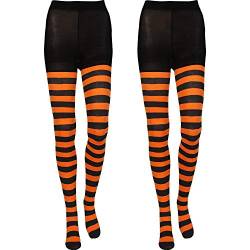 SATINIOR 2 Paar Damen St. Patrick's Day gestreifte Strumpfhosen Leggings Länge Strumpf für St. Patrick's Day Kostüm Zubehör, Orange und Schwarz gestreift, M von SATINIOR