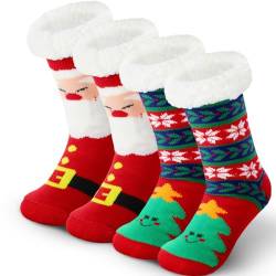 SATINIOR 2 Paar Weihnachten Hausschuhe Socken Winter Damen Kuschelsocken Warme Flauschig Fleece Weihnachtssocken (Frisch) von SATINIOR