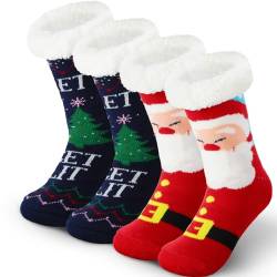 SATINIOR 2 Paar Weihnachten Hausschuhe Socken Winter Damen Kuschelsocken Warme Flauschig Fleece Weihnachtssocken (Niedlich) von SATINIOR