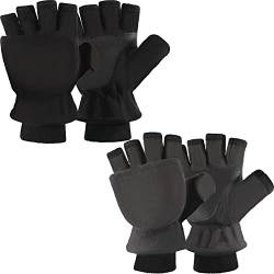 SATINIOR 2 Paar wandelbare Flip Top Fäustlinge Fleece fingerlose Thermo-Handschuhe, Schwarz, 20 cm/ 7.87 inches von SATINIOR