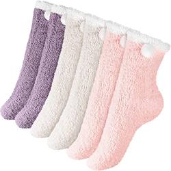 SATINIOR 3 Paar Flauschig Socken Damen Kuschelsocken Wintersocken Haussocken Weich Warm Bettsocken Frauen Weihnachtssocken, 3 Farben von SATINIOR