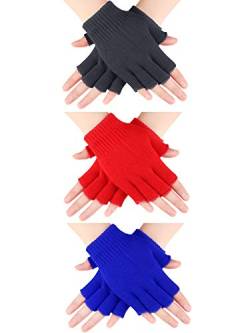SATINIOR 3 Paar Halb Fingerhandschuhe Winter Fingerlose Handschuhe Strickhandschuhe für Männer Frauen (Farbe Set 2) von SATINIOR