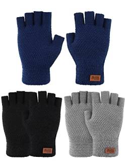 SATINIOR 3 Paar Herren Fingerlose Handschuhe Strickhandschuhe, Mehrfarbig (Schwarz, Marineblau, Hellgrau, Stilvoller Stil) von SATINIOR