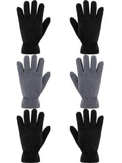 SATINIOR 3 Paar Kinder Fleece Handschuhe Winter Weiche warme Handschuhe für Jungen Outdoor Aktivitäten (Schwarz, Grau, 5-8 Jahre) von SATINIOR