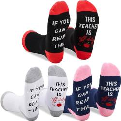 SATINIOR 3 Paar Lustige Lehrer Socken If You Can Read This Teacher Is off Duty Socken Dankeschön Lehrer Geschenk, 3 Farben von SATINIOR