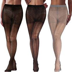 SATINIOR 3 Paar Metallic Strumpfhose Damen Shimmer Strumpfhose Glänzende elastische Strumpfhose mit Hoher Taille (Schwarzgoldgarn, Schwarzsilber, Grausilber) von SATINIOR