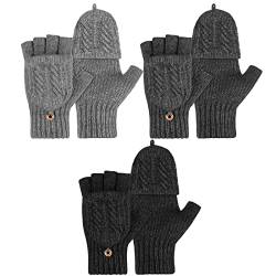 SATINIOR 3 Paar Winter-Strickhandschuhe, wandelbar, fingerlose Handschuhe, gestrickt, fingerlose Handschuhe mit Überzug, für Damen und Herren, Mehrfarbig, classic colors/black, dark gray, light gray von SATINIOR