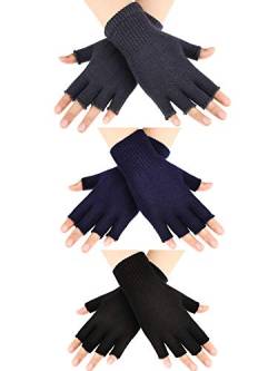 SATINIOR 3 Paare Frauen Fingerlose Handschuhe Winter Halbfinger Strick Handschuhe für Frauen Männer von SATINIOR