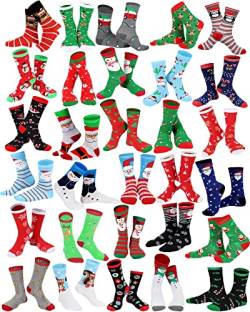 SATINIOR 30 Paar Erwachsene Weihnachtliche Socken Bunte Festliche Socken Weich Dehnbar Design Neuartig Crew Socken (Süß) von SATINIOR