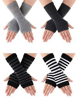 SATINIOR 4 Paar Fingerlose Handschuhe für Handgelenk mit Daumenloch Warme Unisex Kaschmirhandschuhe (Farbe Set 1) von SATINIOR