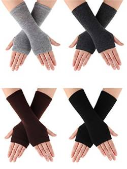 SATINIOR 4 Paar Fingerlose Handschuhe für Handgelenk mit Daumenloch Warme Unisex Kaschmirhandschuhe (Farbe Set 4) von SATINIOR