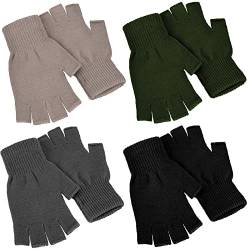 SATINIOR 4 Paar Handschuhe für den Winter, Halbfinger, gestrickt, fingerlos, warm, dehnbar, für Damen und Herren, Schwarz, Dunkelgrau, Khaki, Dunkelgrün von SATINIOR