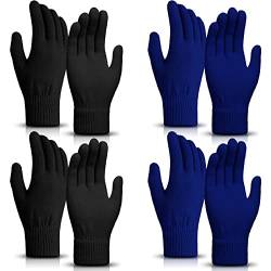SATINIOR 4 Paar Magische Handschuhe Winter Strickhandschuhe Elastische Unisex Handschuhe Warme Fingerhandschuhe für Damen Herren Sport (Dunkelblau und Schwarz) von SATINIOR