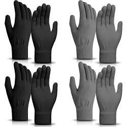 SATINIOR 4 Paar Magische Handschuhe Winter Strickhandschuhe Elastische Unisex Handschuhe Warme Fingerhandschuhe für Damen Herren Sport (Grau und Schwarz) von SATINIOR
