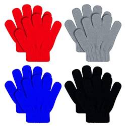 SATINIOR 4 Paar Winter Kinder Handschuhe Volle Finger Elastische Gestrickte Handschuhe von SATINIOR