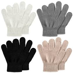 SATINIOR 4 Paar Winter Kinderhandschuhe Kinder Stretch Fäustlinge Warme Baby Strickhandschuhe für Mädchen Jungen (Schwarz, Weiß, Khaki, Grau, 4-10 Jahre) von SATINIOR