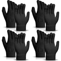 SATINIOR 4 Paare Magie Winter Handschuhe Unisex Dehnbar Stricken Fäustling Bulk für Herren Damen und Erwachsene (Schwarz, 9-12 Jahre) von SATINIOR