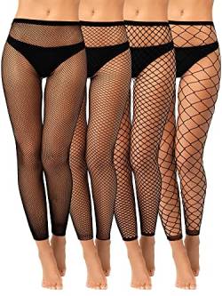 SATINIOR 4 Stück Damen Fußlose Netzstrumpfhosen Hohe Taille Netz Leggings ohne Zehen für Halloween (Schwarz, L) von SATINIOR