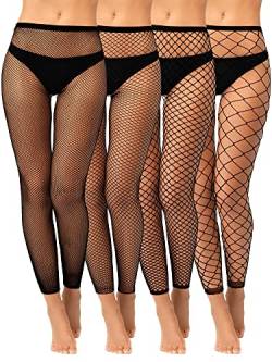 SATINIOR 4 Stück Damen Fußlose Netzstrumpfhosen Hohe Taille Netz Leggings ohne Zehen für Halloween (Schwarz, M) von SATINIOR