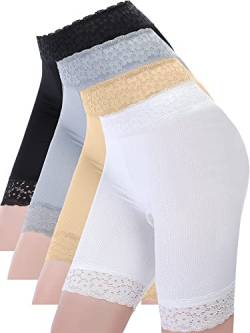 SATINIOR 4 Stück Damen Kurze Unterrock Shorts (Schwarz, Hautfarbe, Weiß, Grau, XXL-3XL) von SATINIOR