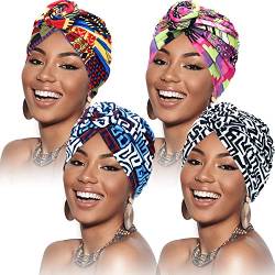 SATINIOR 4 Stücke Afrikanische Kopfbedeckung Turban (Streifen Geometrie Stil) von SATINIOR
