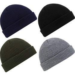 SATINIOR 4 Stücke Trawler Beanie Watch Hut Aufrollen Edge Schädeldecke Fisherman Beanie Unisex (Schwarz, Dunkelgrau, Grün, Marineblau) von SATINIOR