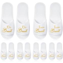 SATINIOR 6 Paar Pantoffeln für Hochzeit Die Braut und Team Braut Hausschuhe Zehenfreie Spa Pantoffeln Einheitsgröße JGA Hausschuhe Junggesellinnenabschied Accessoires für Brautparty von SATINIOR