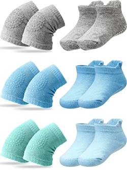 SATINIOR 6 Paare Baby Knieschoner Rutschfest Socken (Hellgrün, Hellgrau, Blau, Hellblau) von SATINIOR