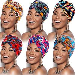 SATINIOR 6 Stück Frauen Afrikanischer Turban Blumenknoten Vorgebundene Mütze Beanie Mütze Headwrap, Mehrfarbig von SATINIOR
