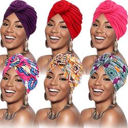 SATINIOR 6 Stück Turban für Damen Afrikanisch Turban Blume Knoten Vor-Gebunden Kappe Mütze Kopfbedeckung von SATINIOR