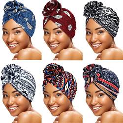 SATINIOR 6 Stücke Damen Blume Afrikanisch Turban Kopfbedeckung (Rote Blaue Blume) von SATINIOR