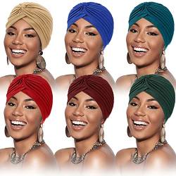 SATINIOR 6 Stücke Turban für Damen Weich Turban Kopfwickel Plissierte Mütze Kappe (Hellbraun, Königsblau, Marineblau, Dunkelgrün, Weinrot, Rostrot) von SATINIOR